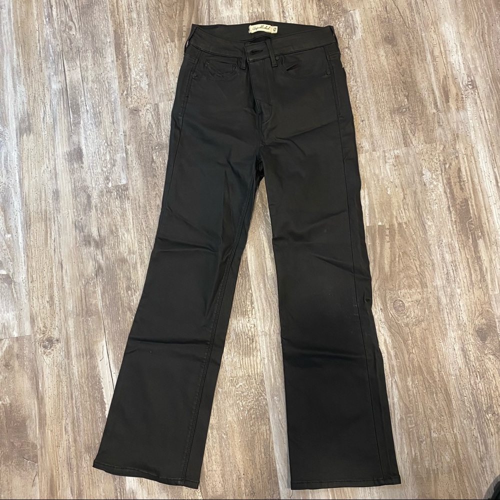 Black faux leather cropped high waisted boot cut jeans 28 fits like size  26